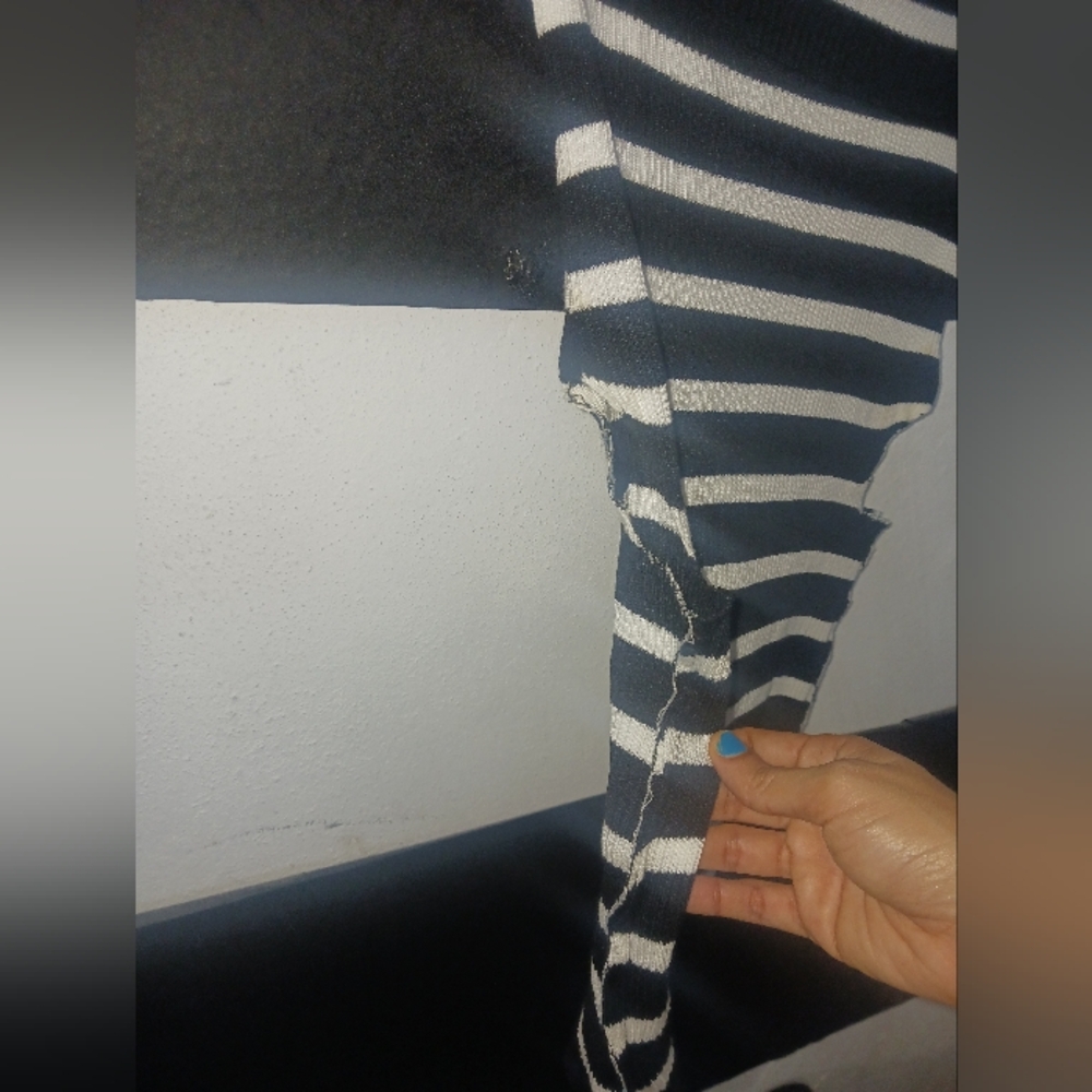 Women Black & White Striped Off Shoulder Top - Picture 7 of 14